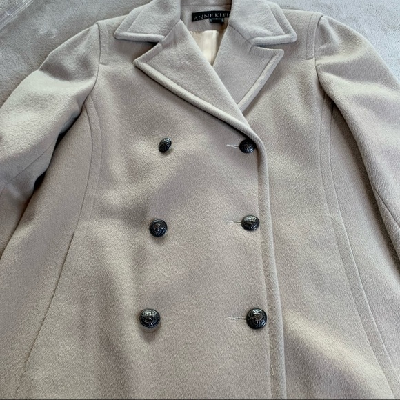 Anne Klein Beige 100% Wool Double Breasted Classic Pea Coat Women's Size 6 - Picture 2 of 12
